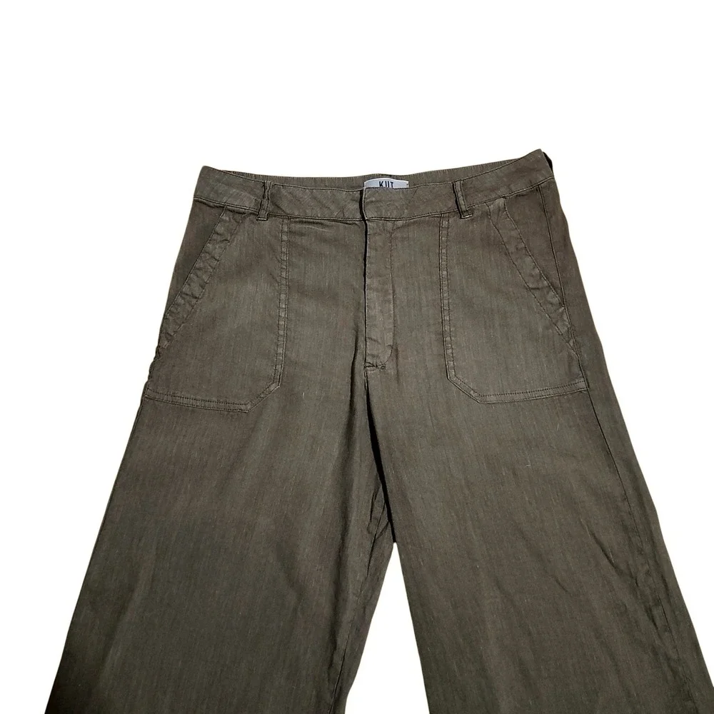 Kut from the Kloth Topaz Wide Leg Linen Blend Pants Olive Green Earthy Size 10 - Picture 3 of 9